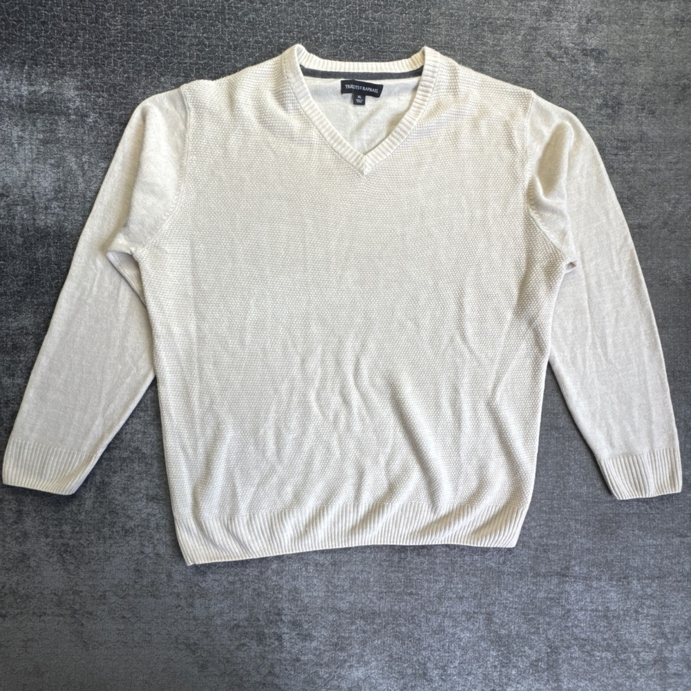 Tricots St Raphael Sweater Mens XL Cream‎ Textured Popcorn Knit Pullover V-Neck